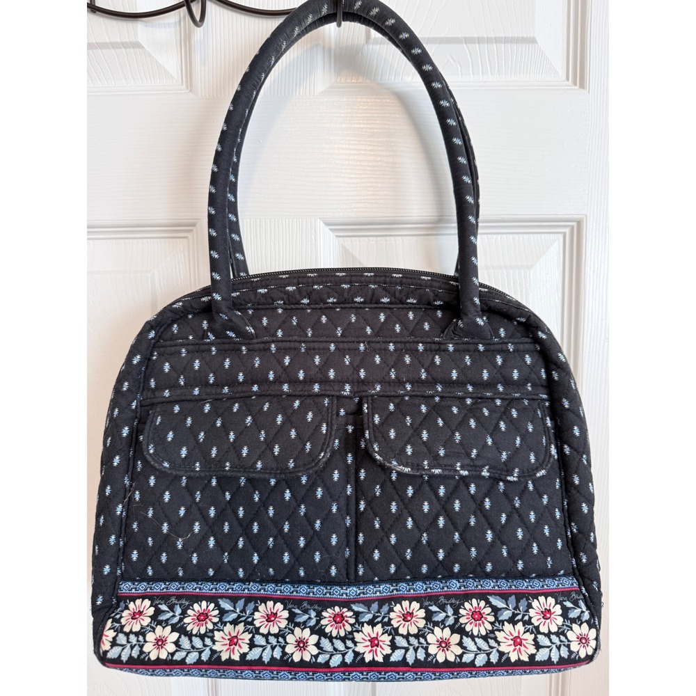 Vera Bradley Handbag Alpine Black Blue Floral Quilted Retired Print Tote Cottae